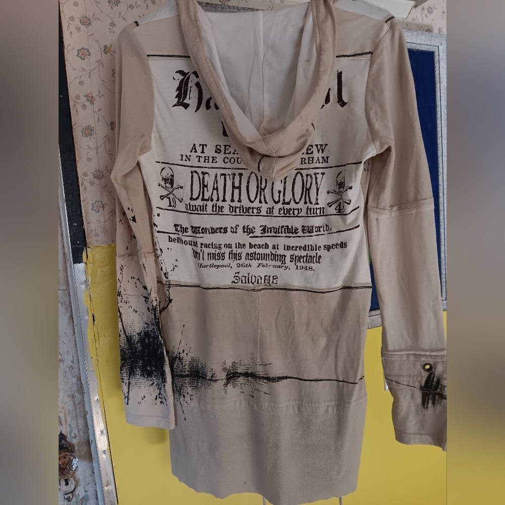 SALVAGE NWOT Lace-Up Front "Death Or Glory" Hooded Dress. M - Picture 7 of 7